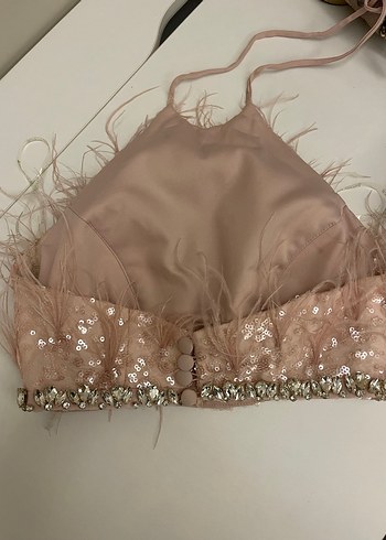 Pudra Uzun Drapeli Straplez Nişan Elbisesi - Görsel 9