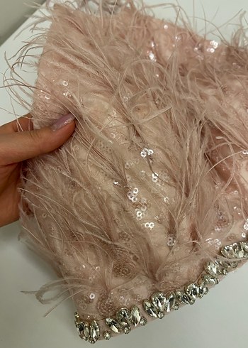 Pudra Uzun Drapeli Straplez Nişan Elbisesi - Görsel 7