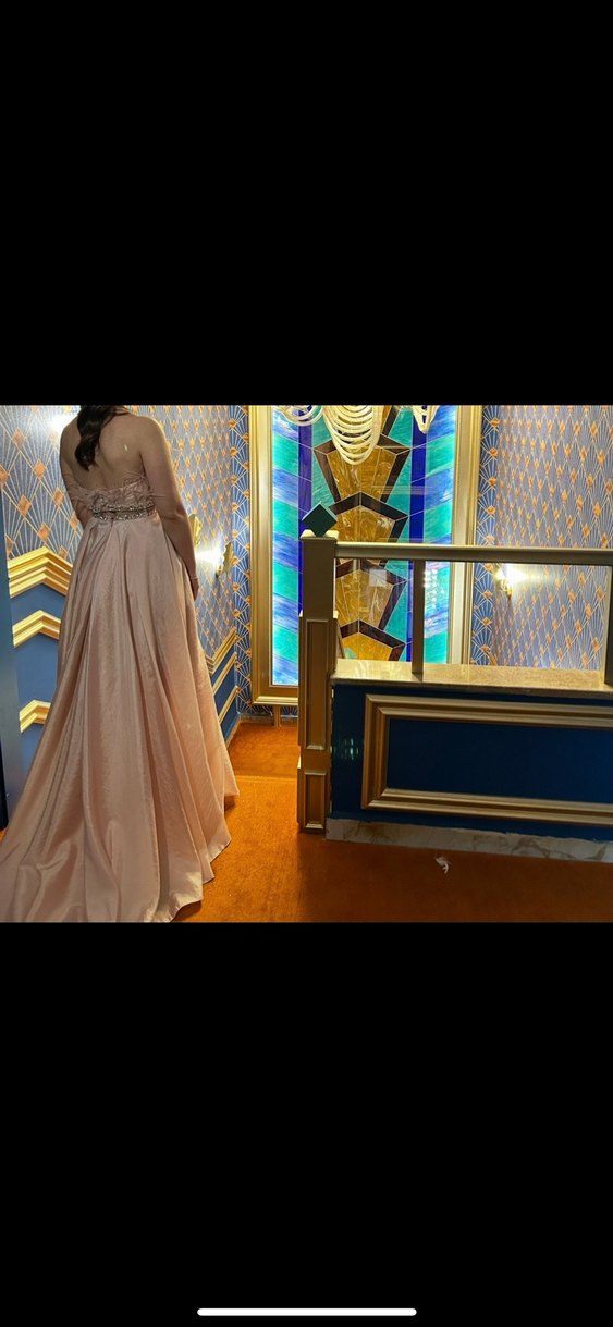 Pudra Uzun Drapeli Straplez Nişan Elbisesi - Görsel 5