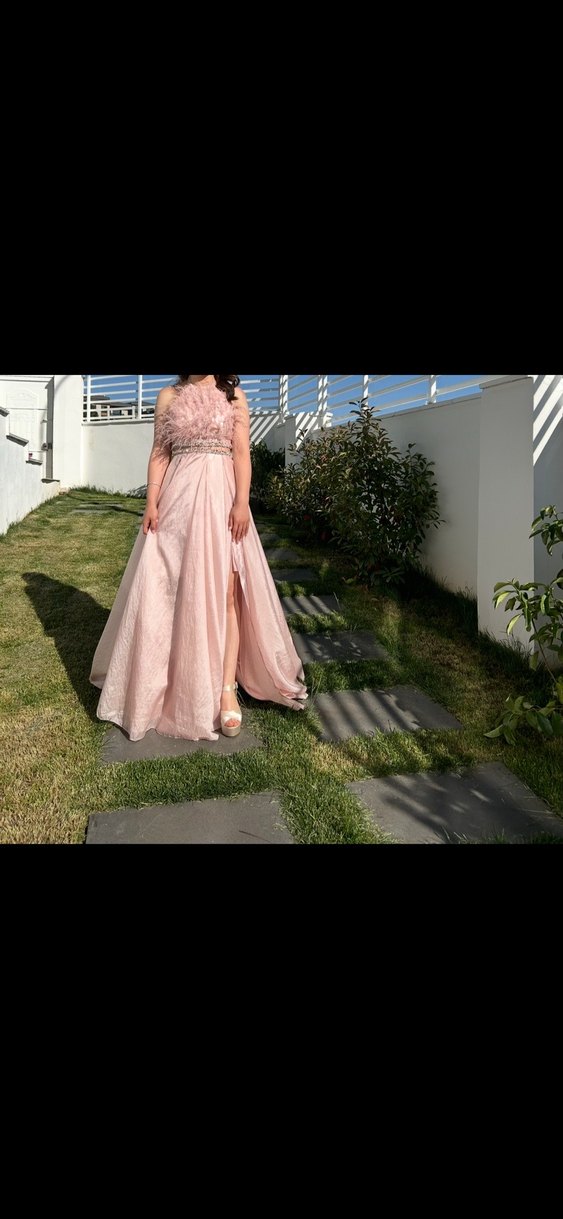 Pudra Uzun Drapeli Straplez Nişan Elbisesi - Görsel 3