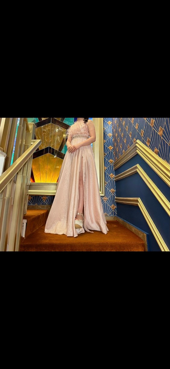 Pudra Uzun Drapeli Straplez Nişan Elbisesi - Görsel 2