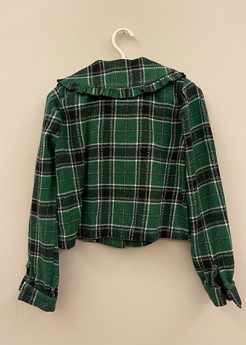 Düğmeli Yeşil Ekoseli Kadın Ceket - Görsel 3