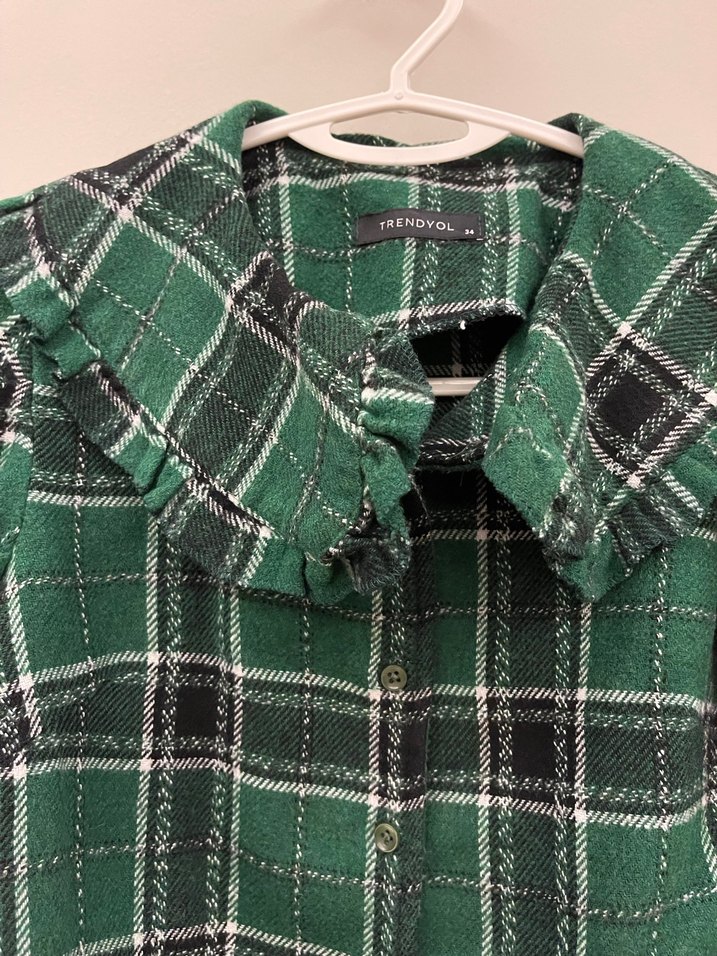 Düğmeli Yeşil Ekoseli Kadın Ceket - Görsel 5