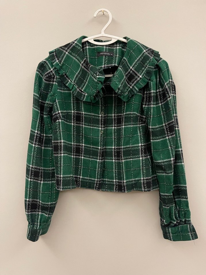 Düğmeli Yeşil Ekoseli Kadın Ceket - Görsel 2
