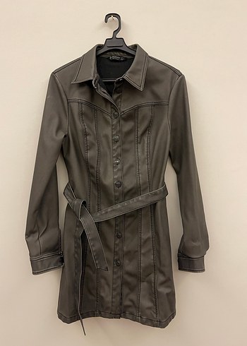 Kahverengi Deri Kemerli Kadın Elbise - Görsel 2