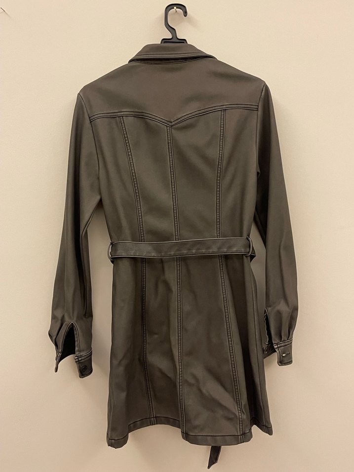 Kahverengi Deri Kemerli Kadın Elbise - Görsel 3