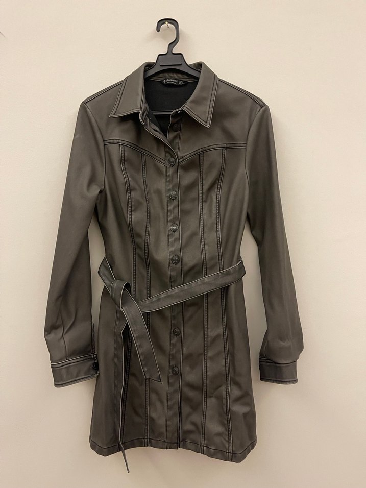 Kahverengi Deri Kemerli Kadın Elbise - Görsel 2