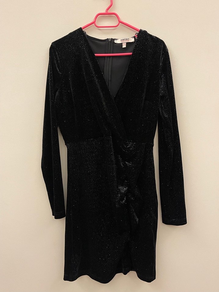 Uzun Kollu Siyah simli Kadın Elbise - Görsel 2