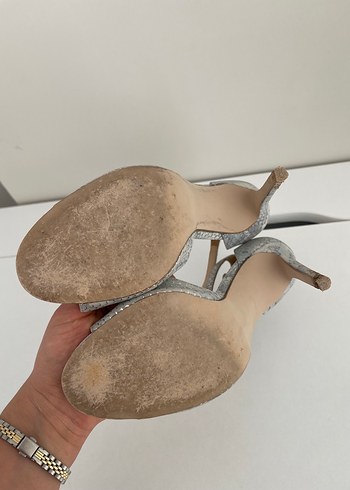 Diğer Gri Yılan Desenli Metal Topuklu Kadın Ayakkabı