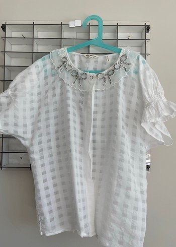 Nakışlı Beyaz Keten Kadın Gömlek - Görsel 6