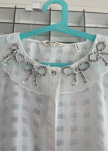 Nakışlı Beyaz Keten Kadın Gömlek - Görsel 8