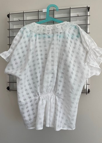 Nakışlı Beyaz Keten Kadın Gömlek - Görsel 7