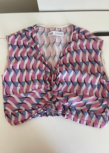 Zara Pilili Mini çocuk  V Yaka Kolsuz Üst - Görsel 4