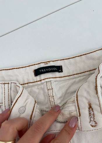 Trendyol & Milla Bej Kadın Midi Boy Regular Fit Denim Pantolon