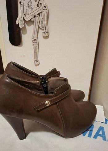 Kahverengi Deri Platform Topuklu Kadın Bot - Görsel 2