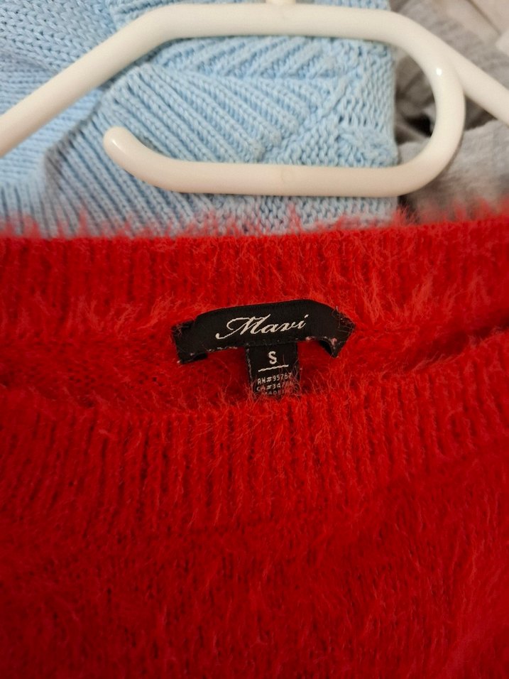 Kırmızı Örgü Kadın Uzun Kollu Kazak - Görsel 3