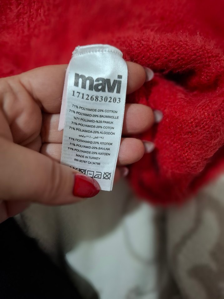 Kırmızı Örgü Kadın Uzun Kollu Kazak - Görsel 2