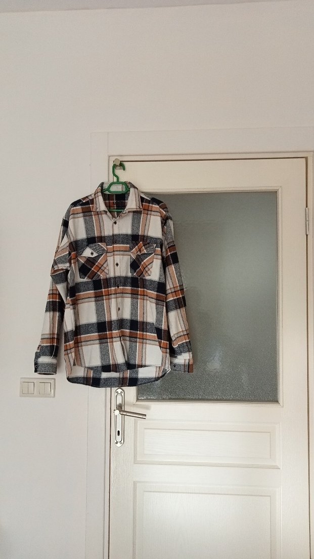 Erkek Bej Kareli Pamuklu Uzun Kollu Gömlek - Görsel 3