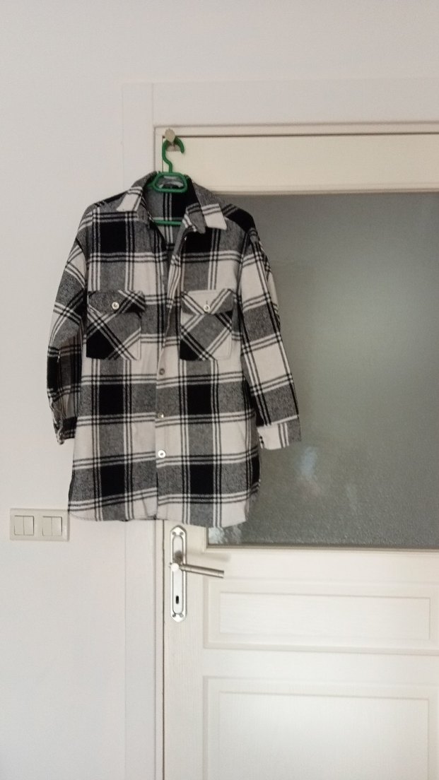 Gri Kareli Pamuklu Düğmeli Kadın Gömlek - Görsel 2