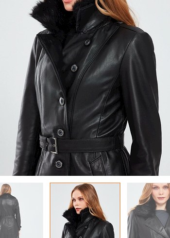 Siyah Deri Kemerli Uzun Trençkot - Görsel 7