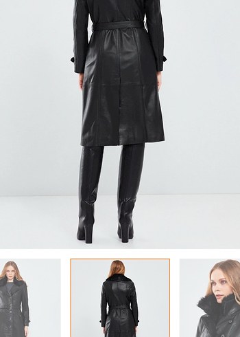 Siyah Deri Kemerli Uzun Trençkot - Görsel 2