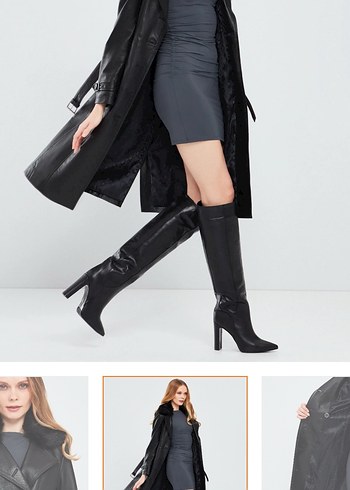 Siyah Deri Kemerli Uzun Trençkot - Görsel 5