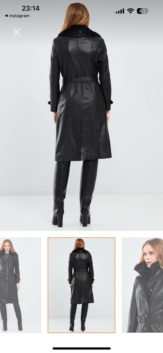 Siyah Deri Kemerli Uzun Trençkot - Görsel 2