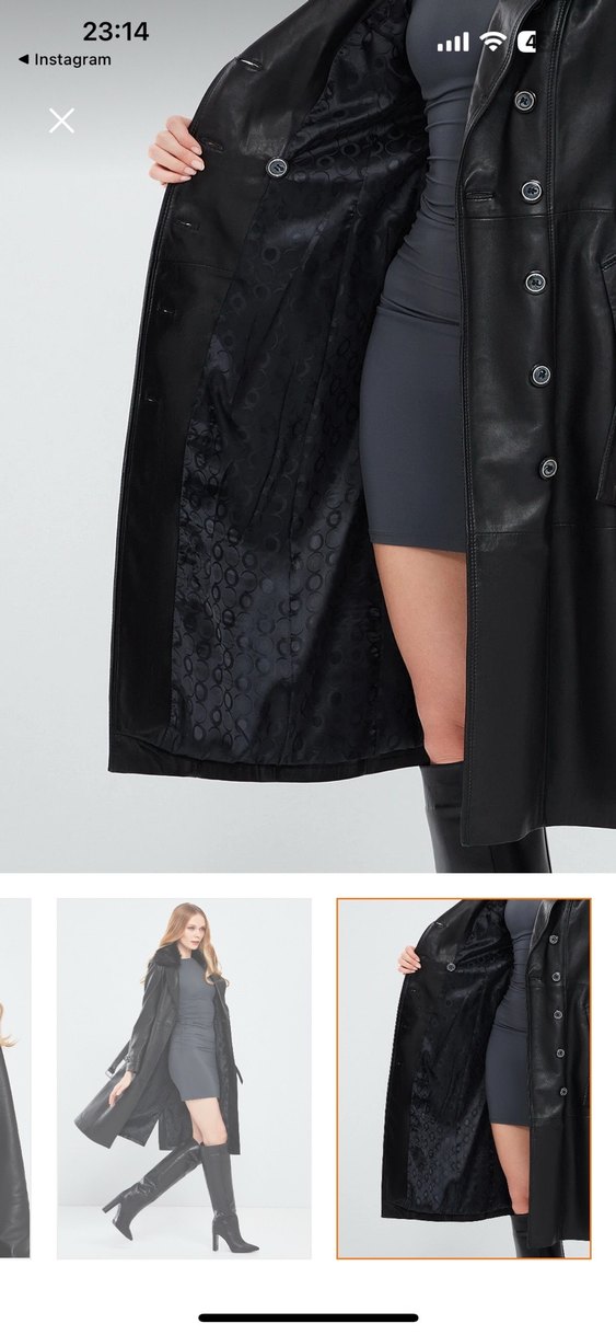 Siyah Deri Kemerli Uzun Trençkot - Görsel 4