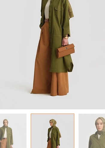 Kadın Haki Uzun Kemerli Trençkot - Görsel 3