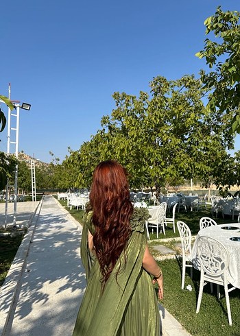 Drapeli Straplez Uzun Bohem Kadın Elbise - Görsel 2