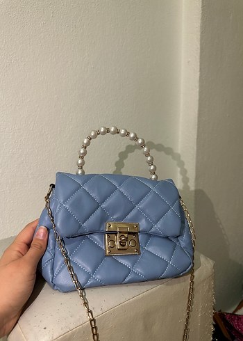 Mavi Deri Kapitone Kadın Çanta - Görsel 2