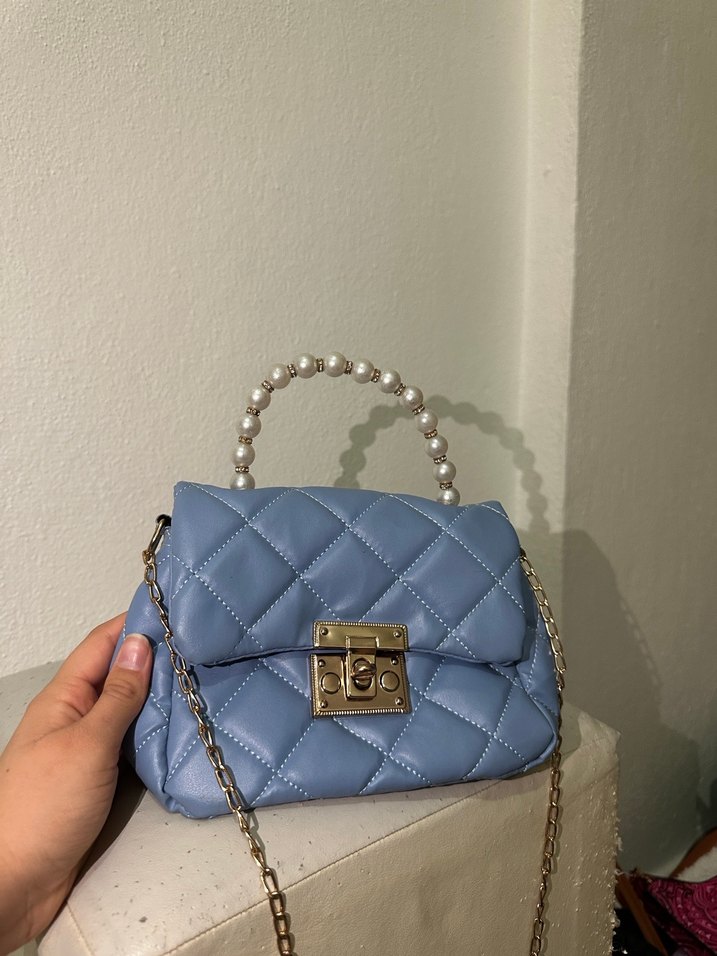 Mavi Deri Kapitone Kadın Çanta - Görsel 2