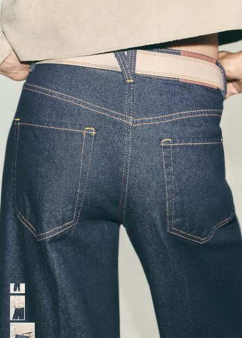 Bej Düğmeli Kadın Denim Pantolon - Görsel 3