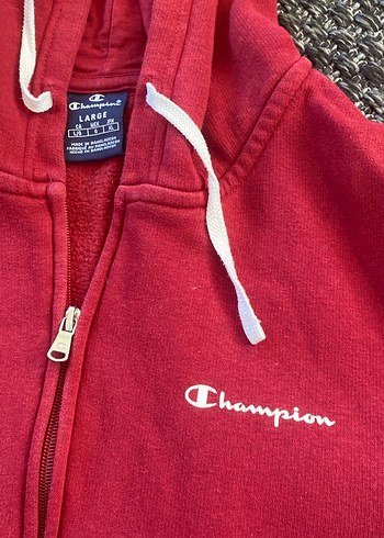 l Beden Champion Kırmızı Fermuarlı Kapüşonlu Sweatshirt