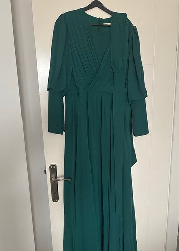 Yeşil Drapeli Uzun Kadın Elbise - Görsel 5