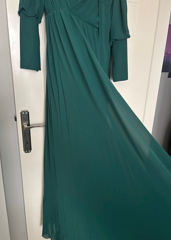 Yeşil Drapeli Uzun Kadın Elbise - Görsel 4