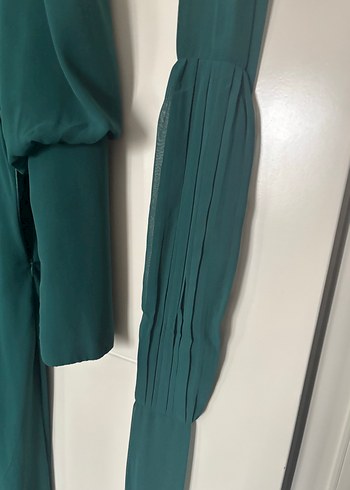 Yeşil Drapeli Uzun Kadın Elbise - Görsel 8