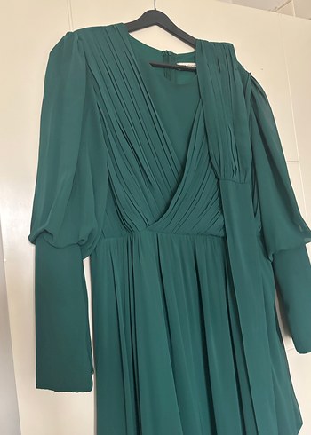 Yeşil Drapeli Uzun Kadın Elbise - Görsel 9