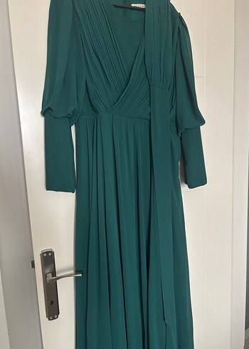 Yeşil Drapeli Uzun Kadın Elbise - Görsel 6