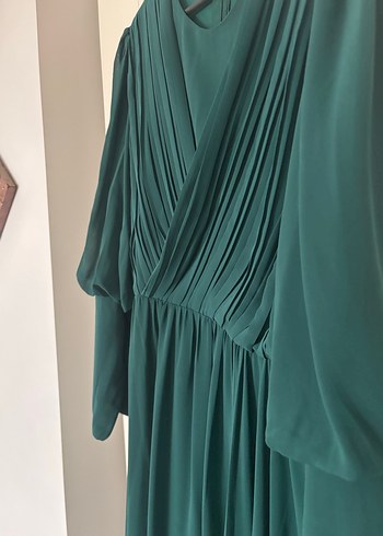 Yeşil Drapeli Uzun Kadın Elbise - Görsel 7