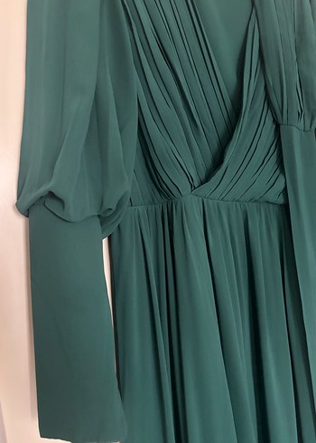 Yeşil Drapeli Uzun Kadın Elbise - Görsel 10