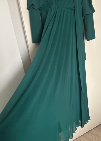 Yeşil Drapeli Uzun Kadın Elbise - Görsel 2