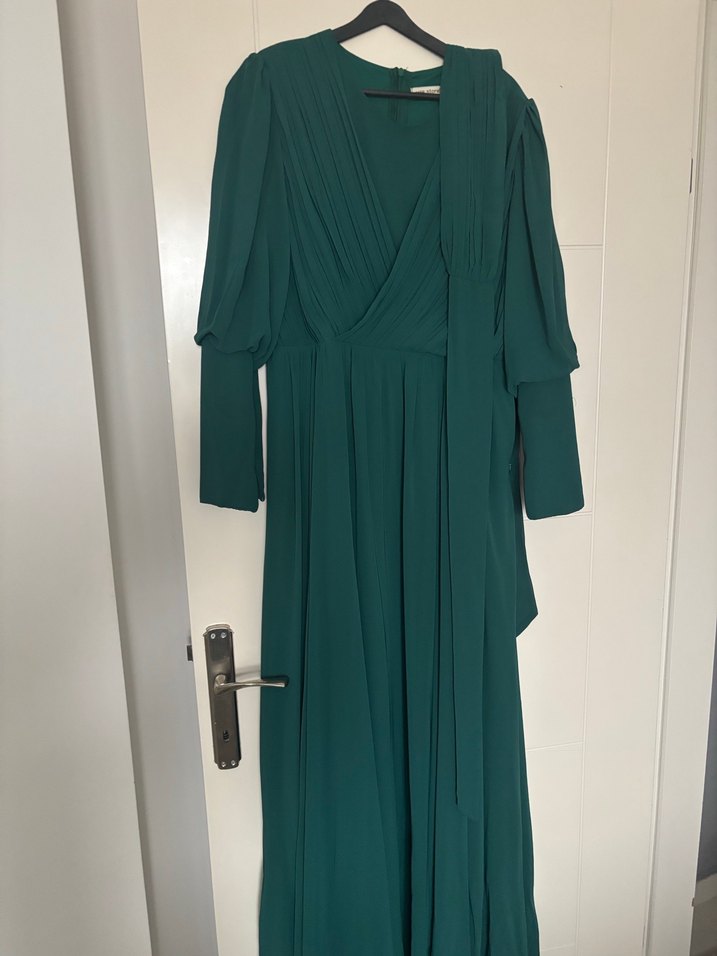 Yeşil Drapeli Uzun Kadın Elbise - Görsel 5