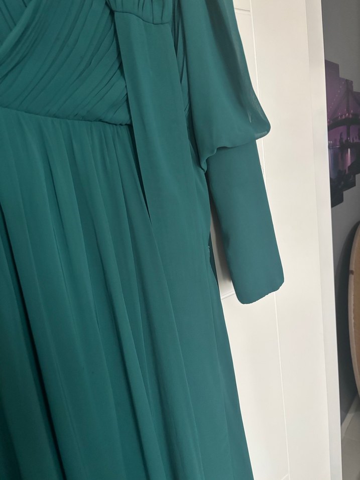 Yeşil Drapeli Uzun Kadın Elbise - Görsel 3