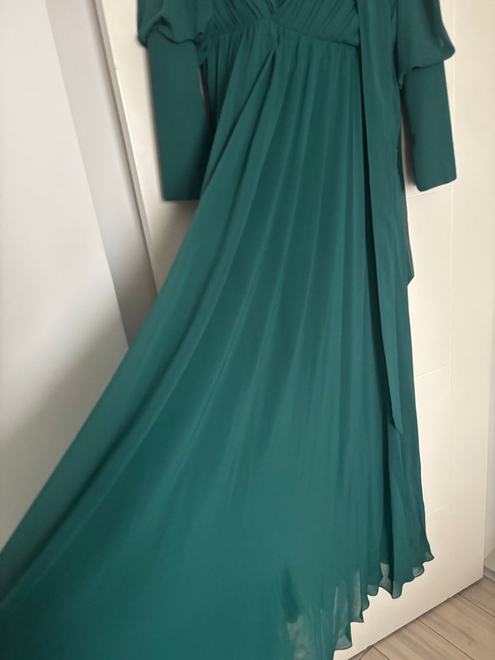 Yeşil Drapeli Uzun Kadın Elbise - Görsel 2