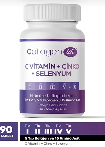 Collagen Life C Vitamini + Çinko + Selenyum 90 Tablet