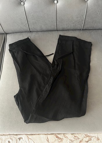 Siyah Midi Keten Kadın Pantolon