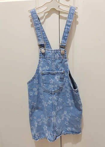 Kız çocuk Mavi Bağlamalı Kısa Denim Tulum