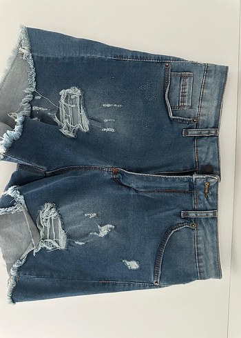 Kadın Mavi Bol Kesim Mini Denim Şort