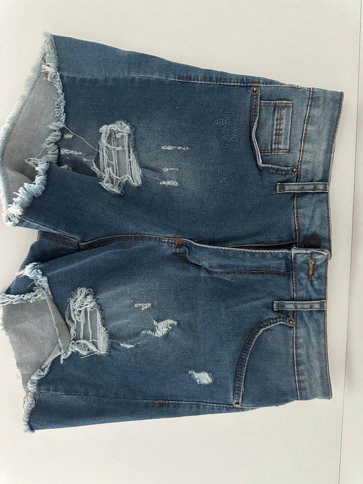 Kadın Mavi Bol Kesim Mini Denim Şort - Görsel 2